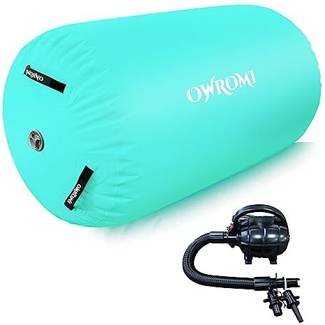 Inflatable Gymnastics Air Mat Tumble Track with Gymnastics Air Barrel - Inflatable Air Spot Tumbler Backbend Trainer Air Roller Tumbling Mat with Electric Pump (Green, 24 * 31.5in)