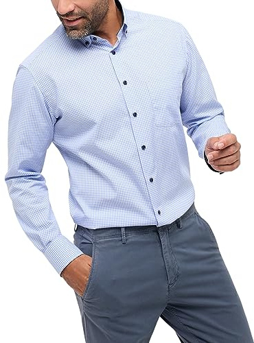 ETERNA Modern Fit Hemd Langarm Button Down Kragen Karo hellblau Größe 48