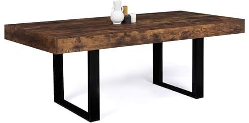 IDMarket - Table à Manger Rectangle Phoenix 8 Personnes Bois Effet Vieilli et Noir 200 cm