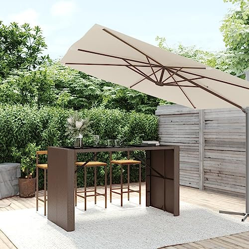Camerina Mesa Alta Bar Superficie Vidrio ratán PE marrón 185x80x110 cm Mueble Cafetera Mesa Alta Cocina