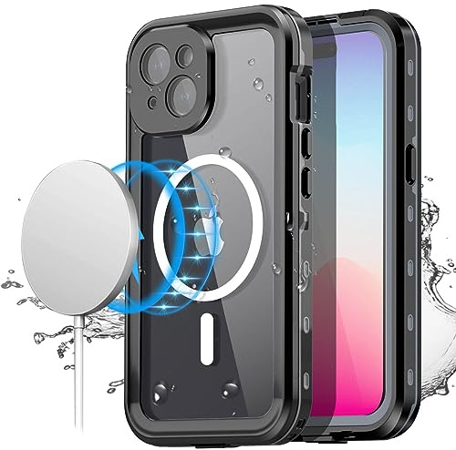 AICase Waterproof Case Compatible with iPhone 15 Plus (6.7) with MagSafe Snowproof, Dustproof and Shockproof, IP68 Certified Full Body Protection Fully Sealed Underwater Cover Black