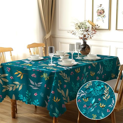 Tischdecke Rechteckig Blumen Garten Landhausstil Polyester Tischtuch Outdoor Abwaschbar Tischdecken Geeignet für Party Picknick Essen Garten 140x180cm