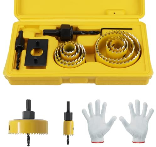 Wkmamo 13 Stück Lochsägen Set,Bohrkrone,Karbonstahl 19-64mm, Lochsägenschneider-Set, Downlights, Bohrer-Bits für Holz, Gipskarton(Rot)