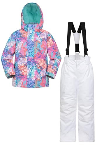 Mountain Warehouse Kids Ski Jacket & Trousers Set - Snowproof Ski Outfit, Front Pockets, Fleece Lined Skiwear, Integrated Snowskirt - Best for Winter Snowboarding Pink 3-4 Years