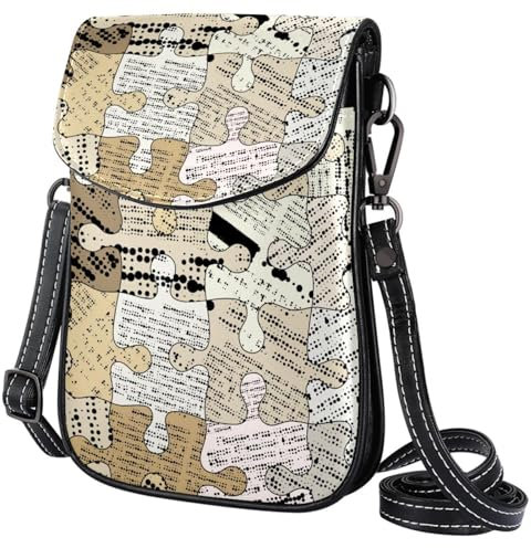 JRHEJTFZ Stylish Leather Phone Bag - Crossbody Purse for Women - Classic & Functional Shoulder Bag Jigsaw Puzzle Newspaper