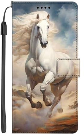 EuoDuo per Xiaomi Redmi 9 Cover in PU Pelle Custodia Libro Portafoglio Magnetica Antiurto Completa Protettiva Flip Caso Wallet Case con Disegni Cavallo Bianco Deserto