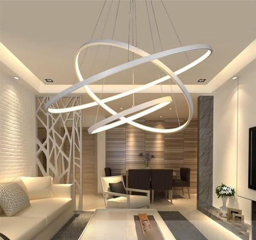 SXLXQM Hängelampe Esstisch LED, 115W Dimmbare Runde LED-Pendelleuchte mit Fernbedienung, 3 Ringe, schwarzer Acryl-Kronleuchter, Kronleuchter für Wohnzimmer, Esszimmer