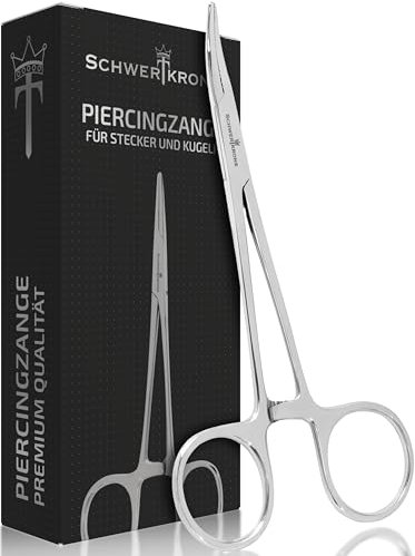 SCHWERTKRONE Pinza per piercing per orecchini e sfere, 14 cm, Acciaio Inox