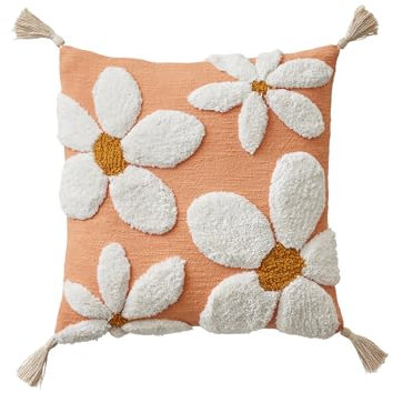 VERTBAUDET Quadratisches Kissen, Blumen mit Bommeln, TU