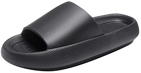 Hausschuhe Weich Schlappi Schlappen Badelatschen Schuhe Verdickte Frauen Keil Hausschuhe Familie Männer Paar Indoor-Haus schnell trocknender Unisex Badelatschen Offener Zehentranner (Black, 38-39)