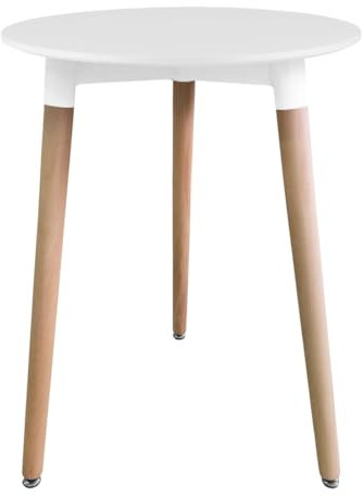NMK HOME Esstisch Rund Klein Modern Ф 60 cm - Runder Tisch Weiß mit Buchenholzbeinen - Höhenverstellbar