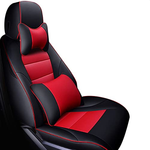 WINVOX Für Skoda Für Octavia 2 Für Fabia Echtleder-Autositzbezüge Für Superb 3 Für Karoq Für Kodiaq Für Rapid 2017 Für Spaceback Für Yeti Sitzbezüge Sitzbezug(Color:Schwarz Rot,Größe:Deluxe)