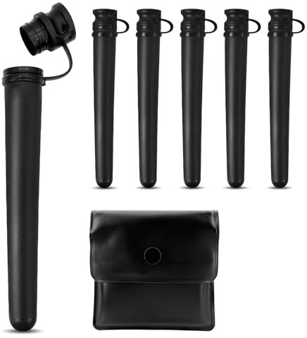 Joint Hülle mit Clipdeckel set - 6er Joint case Joint Tubes, Geruchsdichte Konisch Joint Hüllen mit 1EVA+Aluminiumfolie Aschentasche, Schwarz Joint Etui mit Joint Box, ideal für Unterwegs (12 CM)