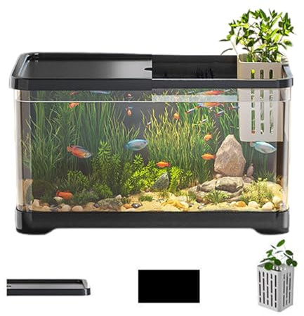 Kits De Inicio para Acuarios, Pecera, Kit De Pecera para Principiantes, Pecera Pequeña, Tanque De Peces De Colores Decorativo para Acuario Pequeño Peces Dorados, Guppy, Camarones, Negro