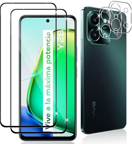 Datree 2 Piezas para Vivo Y28 4G Protector de Pantalla, con 2 Piezas Protector de Lente de Cámara,Dureza 9H Sin Burbujas, Alta Definicion,Anti-Arañazos Cristal Templado