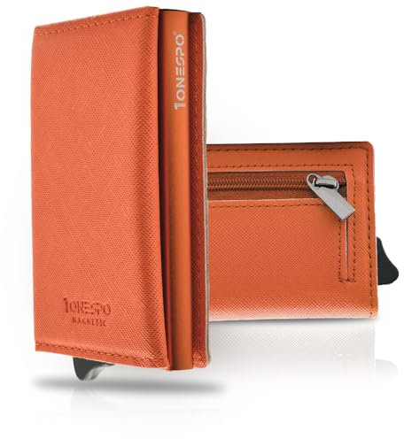 1ONESPO Porte-cartes femme, Orange Saffiano Pu, Contemporain