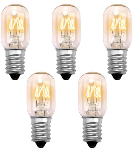 DHinkyoung 15W E14 Screw Salt Lamp Bulbs 230V, 5 Pcs Scentsy Warmer Light Bulb, Small Edison Screw SES Warm White 2700K Dimmable, T20 E14 Bulbs for Fridge Oven Microwave Sewing Machine Wax Burner