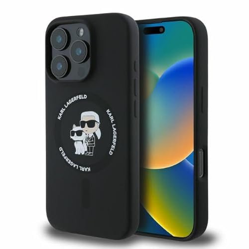 CG MOBILE Karl Lagerfeld KLHMP16LSCMKCRHK Hülle für iPhone 16 Pro 6.3 Schwarz hardcase Silicone Karl&Choupette Heads Ring