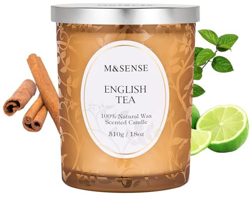 M&SENSE Duftkerze Zitronen Englischer Tee, Duftkerzen im Glas Groß 510g, 100h Lang Brennende, Holzdocht Kerzen, Sojawachs Kerzen mit Duft, Knisternder Docht Kerze für Schlaf, Meditation & Stressabbau