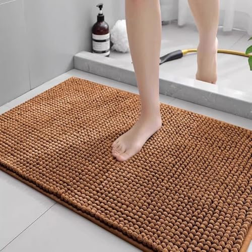 LEZUAN Badematte aus Chenille, Weich Badteppich, rutschfest Badvorleger, Absorbent Badezimmerteppich, Flauschig & Waschbar(Kaffee,50 x 80 cm)