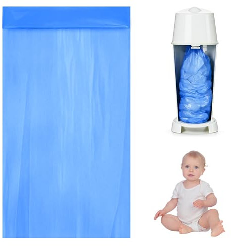 BUTBU 16 Pack Nappy Bin Refill, 4.5m Nappy Bin Refill Bags, Baby Diaper Pail Disposal Bags, nappy bin Refills Liners Compatible with Tommee Tippee, Twist and Click, Angelcare, Litter Genie (Blue)