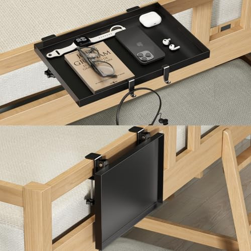 Magheo Faltbar Bettablage zum Einhängen, Klemmbar Nachttisch zum Einhängen, Metall Bett Ablage für Etagen & Oberes Bett Organizer Platzsparend Studentenwohnheim Essentials Schwebend (Schwarz)