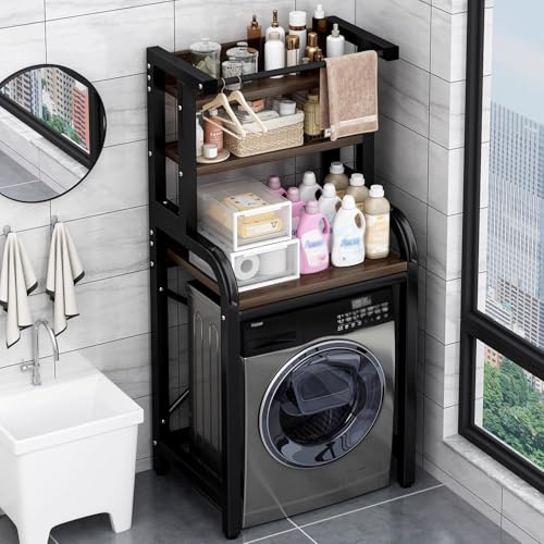 Bubinblau Étagère De Rangement Verticale Autoportante pour Lave-Linge, 3 Étagères sur Pied pour Buanderie avec Barres De Suspension, pour Balcon De Salle De Bain,69 * 60 * 183cm