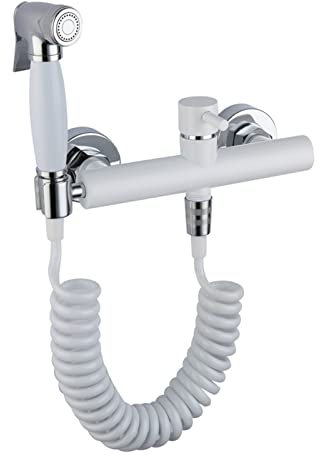 Bidet Faucet Set caldo e freddo Bianco Bianco Valvola angolare in cromo a mano Handied Hygienic Shower Head Wash Car Auto PET Accessori Airbrush Tap,Resistere alla corrosione