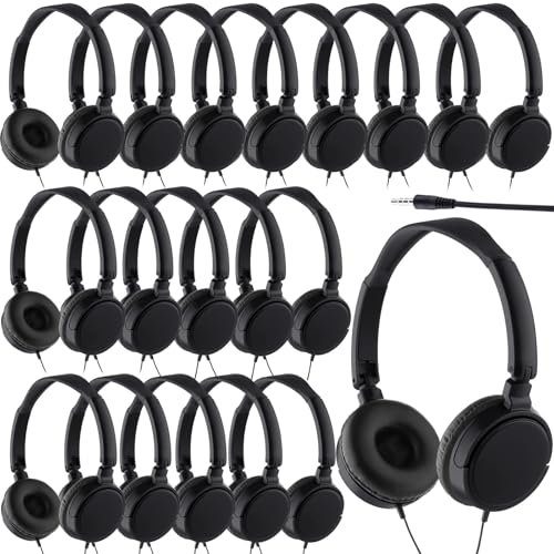 Lot de 18 Casques Audio pour la Classe, en Vrac Casques Audio filaires pour élèves pour Les Enfants scolarisés, avec écouteurs Supra-Auriculaires réglables, emballés Individuellement.
