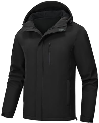 Huayuzh Softshelljacke für Herren Winterjacke Wasserdicht Winddicht Warme Fleece Gefüttert Regenjacke Wandern Camping Schwarz 2XL