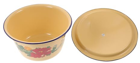 PEPLAYTAL Vintage Emaille Waschschüssel mit Deckel Retro Waschtisch Aufsatzbecken Nostalgische Antike Emaille Schale Praktisch für Küche und Haushalt