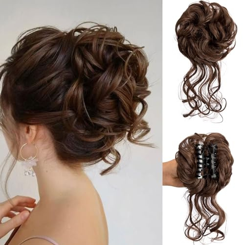 Haarteil für Hochsteckfrisuren, Klaue, Dutt, Haarteil, elastischer Kordelzug, synthetische Claw Clip Messy Bun Hair Piece Tousled Updo Hair Buns Extension für Damen (Medium Brown0)