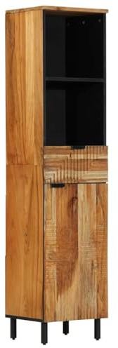 Hoopleep Badezimmerschrank Braun 38 x 33 x 160 cm, Massivholz Akazie Hochschrank mit Tür, Schublade & Regalen, Kompaktes Badmöbel für mehr Stauraum, Modernes Design
