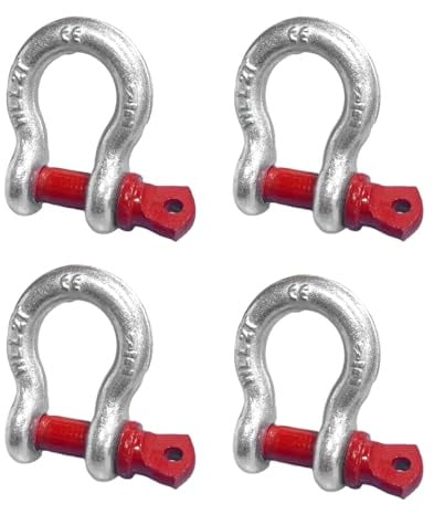 Dwitkul 4 Pieces Steel Shackles 2t Grillo acciaio inox | Hot-Dipped Galvanized Steel | for Transport and Lifting Loads (WLL: 2.0 t)