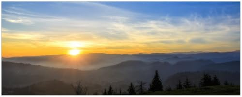 Wallario Küchenrückwand selbstklebend 115 x 50 cm, Motiv: Sonnenaufgang über dem Schwarzwald | Spritzschutz abwischbar & pflegeleicht