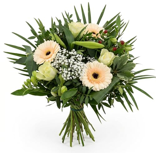 Blumenstrauß-Set Apricot Weiß Rose Spezial mit Toffifee (125g) und Grußkarte, 21 Stiele