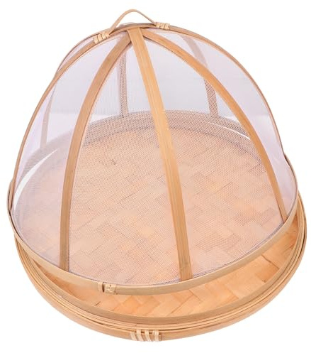 Warmhm Cubierta Redonda Protectora de Bambú para Platos de Cocina, Caqui | Malla y Bambú, Cierre Hermético para Guardar Comida, Formato Redondo de 1