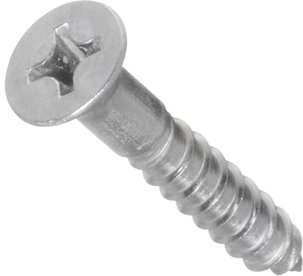 # 10 X 1 – 1/4 tornillo para madera de cabeza plana, phillips Drive, tipo 316 Acero inoxidable de grado marino, rosca parcial, acabado brillante, cantidad 50