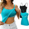 CharmLeaks 2 Pack Women Cotton Camisole Spaghetti Strap Cami Vest Top, Black & Aqua, M