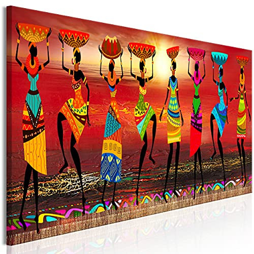 decomonkey Bilder Afrika Frau 120x40 cm 1 Teilig Leinwandbilder Bild auf Leinwand Vlies Wandbild Kunstdruck Wanddeko Wand Wohnzimmer Wanddekoration Deko oragne Mozaic Sonne