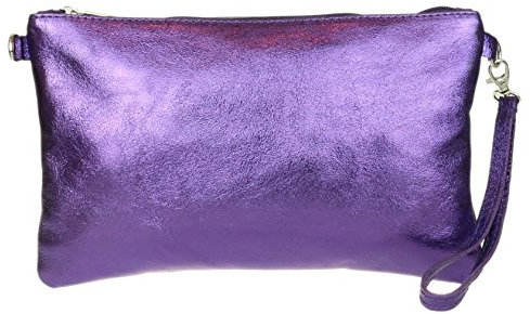 Girly HandBags Genuine Italian Metallic Leather Clutch Bag (Dark Purple)(Size: W 25, H 15, D 2 cm (W 10, H 6, D 1 inches))