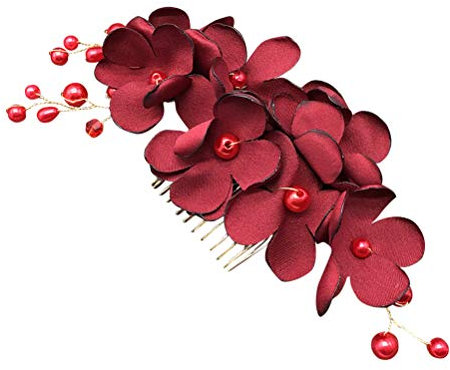 Lurrose Haarkamm mit roten Blumen, Brautschmuck, Seitenkamm, Kopfschmuck, Haarschmuck