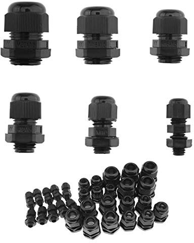 YINETTECH 30x Nylon Kabelverschraubung Kit Wasserdichte Stecker M8-M20 Verschlussdeckel IP68 Einstellbare Kontermutter 3mm-12mm Kabel Draht Stopfbuchse Hausgarten Außenbeleuchtung CE