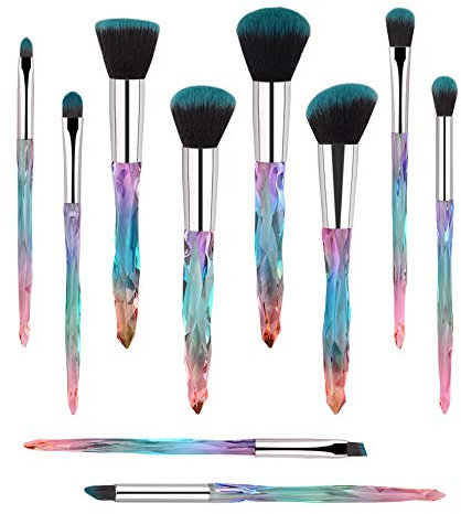 Makeup Brushes, 10PCs Professional Cosmetic Brush Set Special Shiny Foundation Face Powder Brush Eyeshadows Blending Blush Brushes Colorful Plastic Handle (Blue)