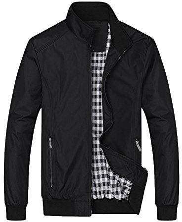FTCayanz Herren Bomberjacke Übergangsjacke mit Stehkragen Jacke Kurz Mantel für Business Freizeit Schwarz L