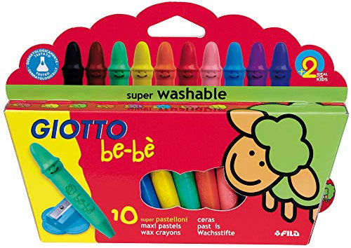 Giotto Lapices cera super bebe caja de 10 colores surtidos + sacapuntas.