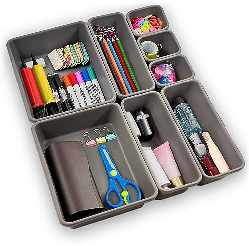 TaimeiMao 8 Stück Schubladen Organizer,Aufbewahrungsbox,Schubladen Ordnungssystem mit 3 Größen,Schreibtisch Schubladen Organizer,Plastik Schubladen Organizer für Büro/Schlafzimmer/Schminktisch