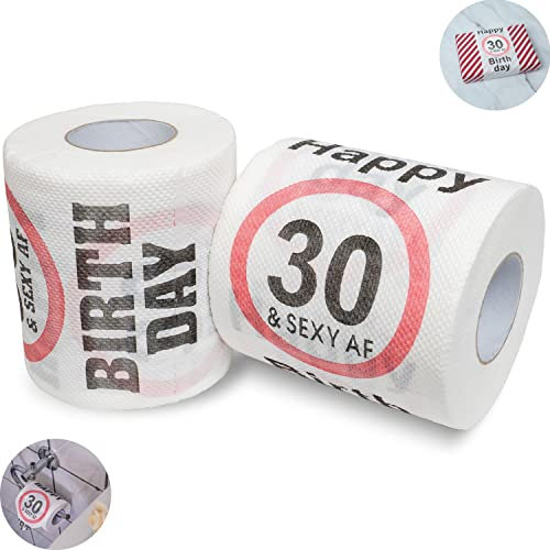 Happy 30 & Sexy AF Birthday Klopapier, 2 Pack, Dekoration und Geschenk Verpackung für den 30. Geburtstag, lustiges Motto Klo Papier, Fun Toilet Paper, Geschenkartikel, Geburtstags-Dekoration, funny