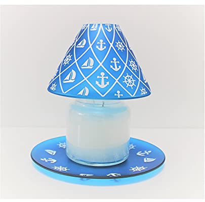 Set paralume+ piatto modello Santorini in vetro decoro marinaresco