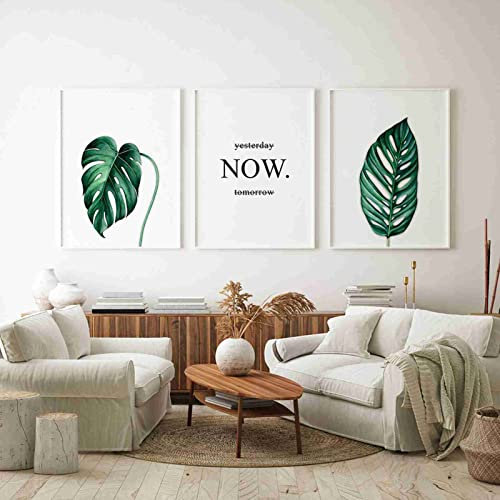 Yesterday Now Tomorrow Wand Bilder Bilder Moderne Palmblätter Inspirierendes Zitat Posterdruck Auf Wand Leinwand Gemälde Für Wohnkultur 40x60cmx3 Ungerahmt
